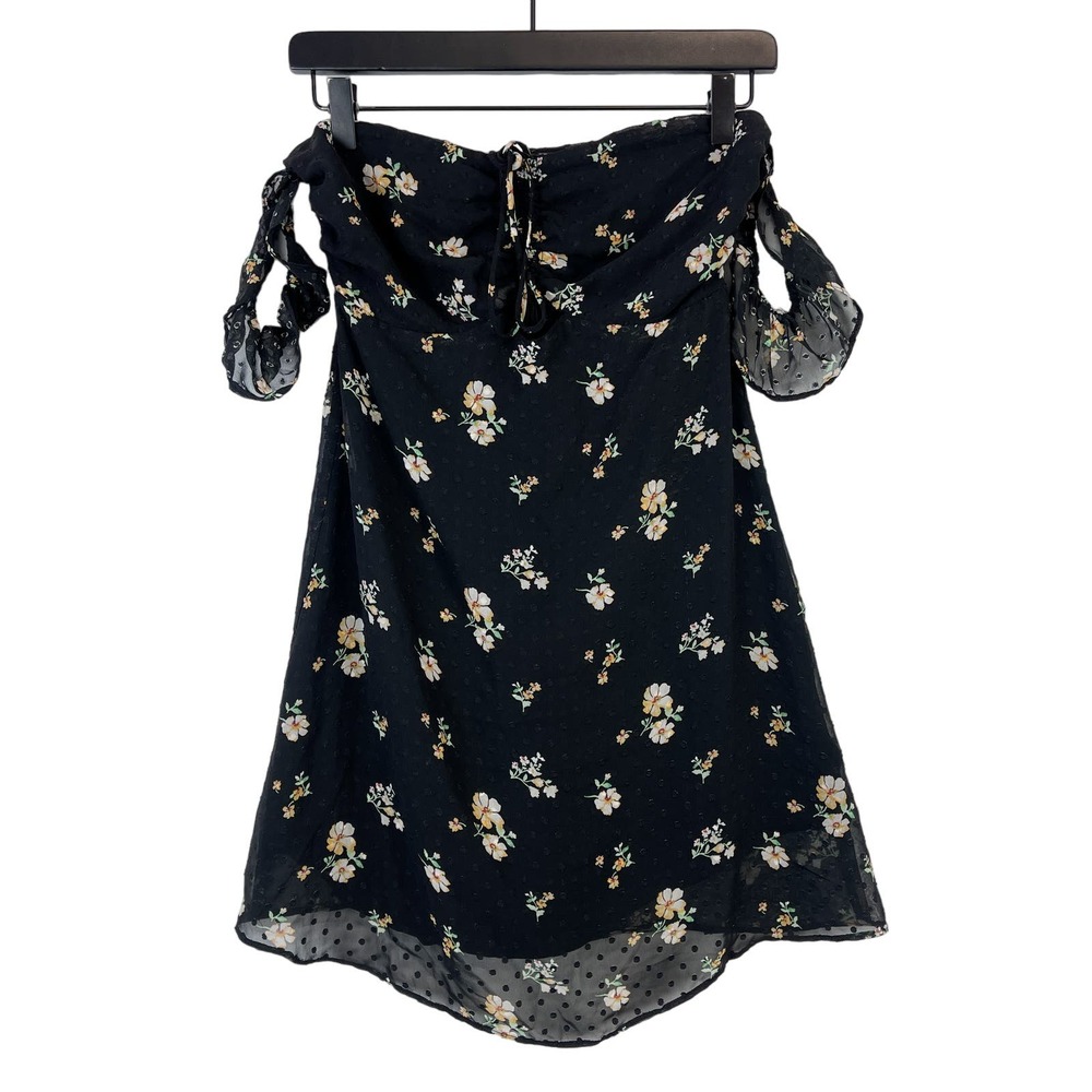 Urban Outfitters (XS) Strapless Floral Mini Dress Black Ruffled Strap